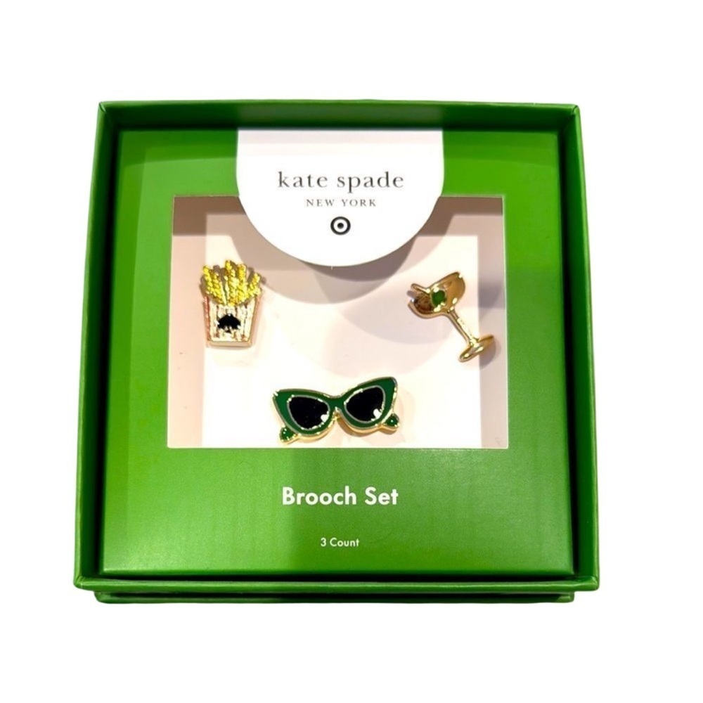 Kate Spade Green and Gold Brooch Set - Pins jewelry designer new in box fries
